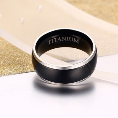 Titanium Simple Silver & Black Men's Ring