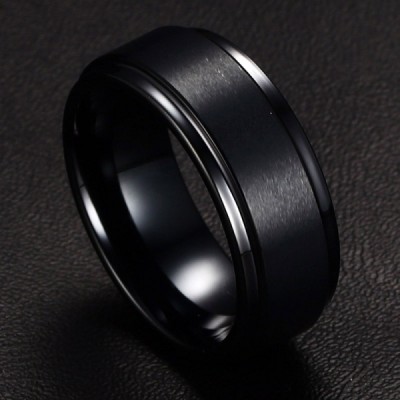 Tungsten Simple Cool Black Men's Ring