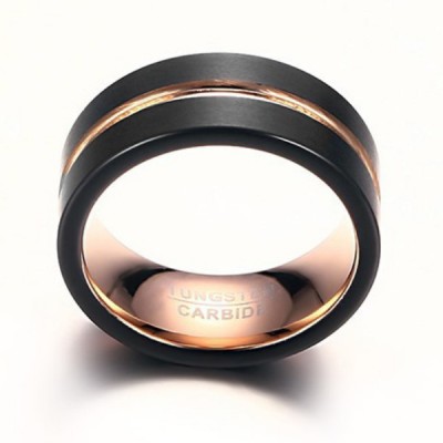 Tungsten Rose Gold & Black Men's Ring