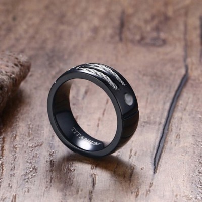 Titanium Round Cut Black Men's Ring