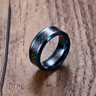 Tungsten Royal Blue & Black Men's Ring