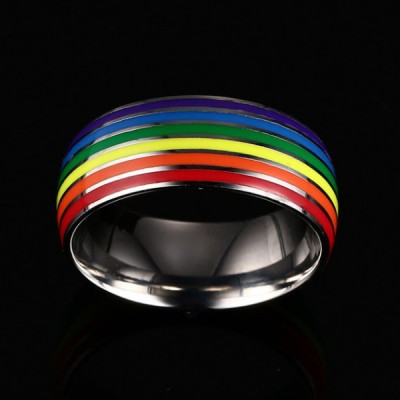Titanium Silver Rainbow Men's Ring