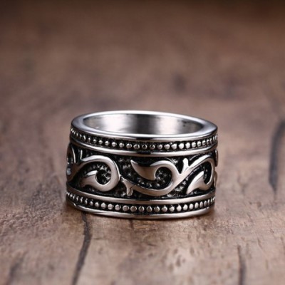 Titanium Black & Silver Unique Men's Ring