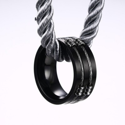 Titanium Black Steel Wire Men's Ring