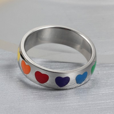 Titanium Colorful Heart Silver Promise Rings For Her