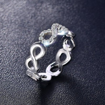 Titanium Infinity Round Cut White Sapphire Silver Promise Rings For Her