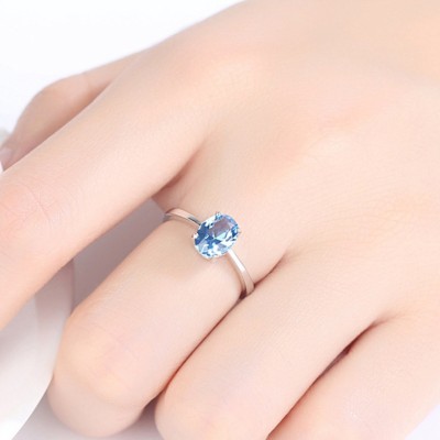 Oval Cut Aquamarine 925 Sterling Silver Promise Ring