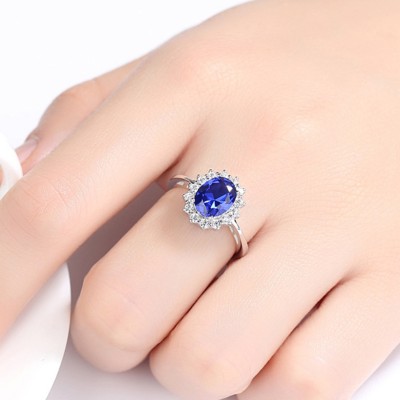 Oval Cut Blue Sapphire 925 Sterling Silver Promise Ring