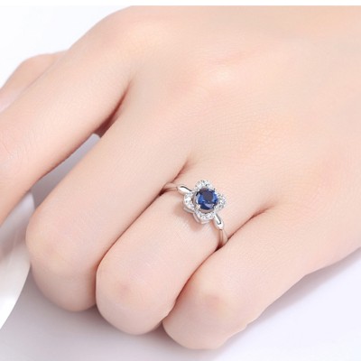 Round Cut Blue Sapphire 925 Sterling Silver Promise Ring