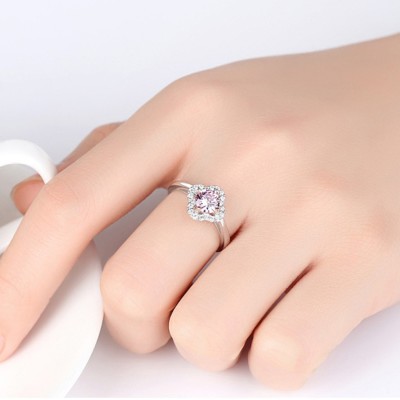 Round Cut Pink Sapphire 925 Sterling Silver Promise Ring