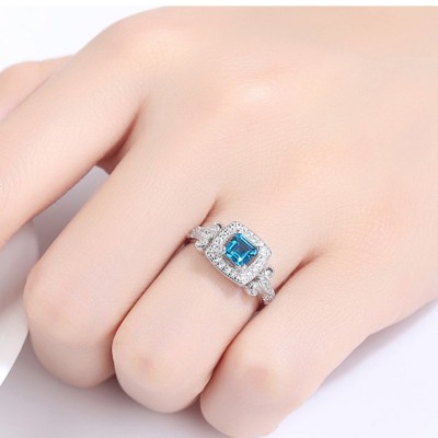 Princess Cut Aquamarine 925 Sterling Silver Promise Ring