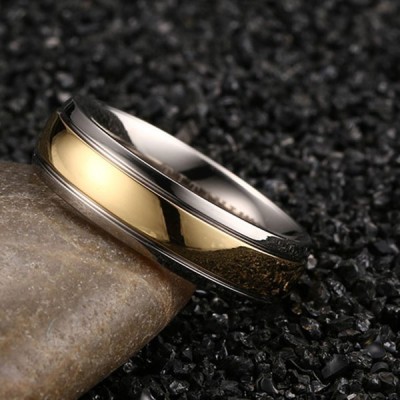Silver and Gold Comfort Fit Titanium Men's Ring