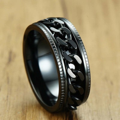 Black Chain Design Silver Titanium Steel Men's Ring