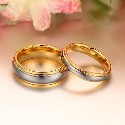 Gold and Silver Titanium Steel Promise Ring for Couples