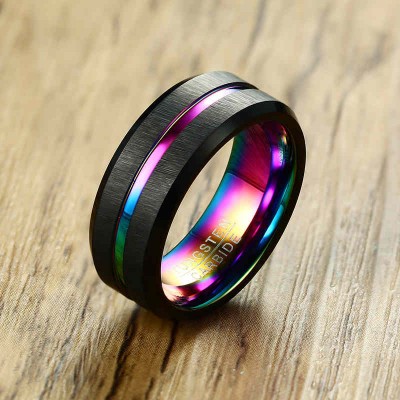 Tungsten Colorful Black Men's Ring