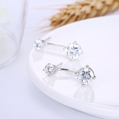 Round Cut White Sapphire Sterling Silver Drop Earrings