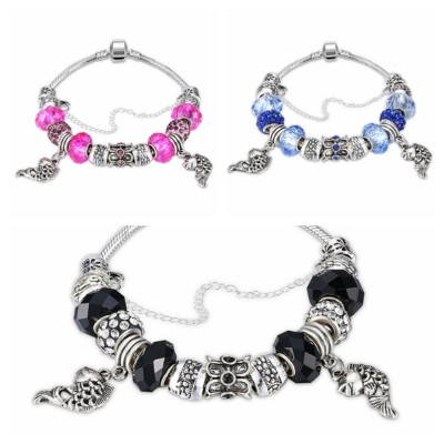 Rose Red/Aquamarine/Black/Light Blue Silver Titanium Bracelets