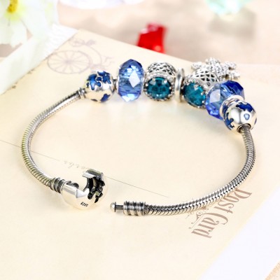 Light Blue Beads Snowflake Accessories S925 Silver Bracelets