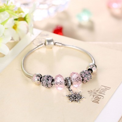 Pink Flower Cool Pendant S925 Silver Bracelets