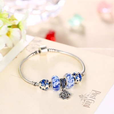 Blue Accessories Flower Pendant S925 Silver Bracelets