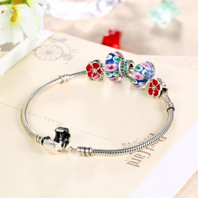 Red Accessories Flower Pendant S925 Silver Bracelets