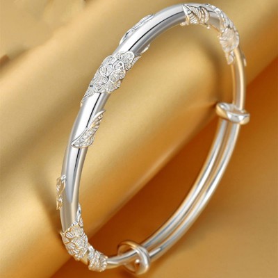 Floral 925 Sterling Silver Push-Pull Adjustable Bracelets