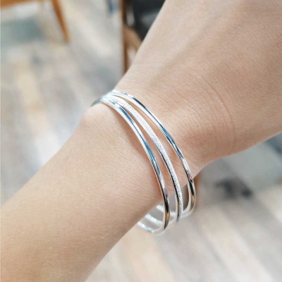 Classic 925 Sterling Silver Three Piece Stackable Bracelets