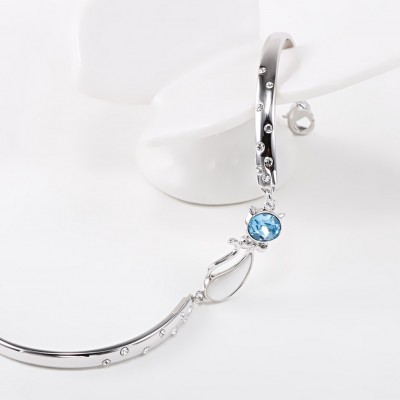 Oval Cut Aquamarine Silver Titanium Bangles