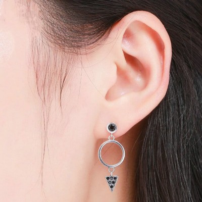 Geometric Design Black Sapphire Sterling Silver Earrings