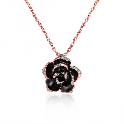 Rose Round Cut White Sapphire Gold/Rose Gold/Silver Titanium Necklaces