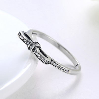 Round Cut White Sapphire Bowknot S925 Silver Promise Rings