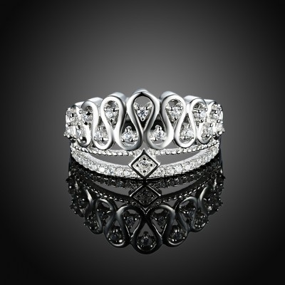 Crown Round Cut White Sapphire S925 Silver Promise Rings