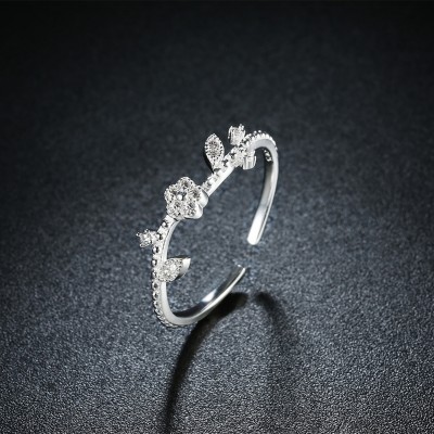 Round Cut White Sapphire Flower S925 Silver Promise Rings