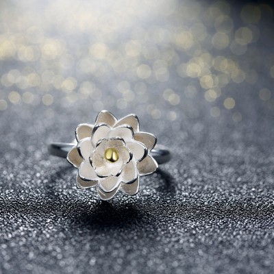 Lotus Gold Bead S925 Silver Promise Rings