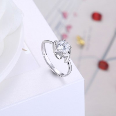 Adjustable Size Round Cut White Sapphire S925 Silver Engagement Rings