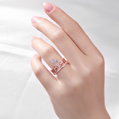 Crown Round Cut White Sapphire 925 Sterling Silver Women's Ring