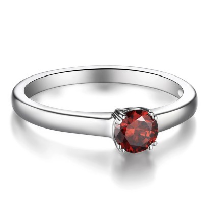 Ruby Round Cut Sterling Silver Women's Ring