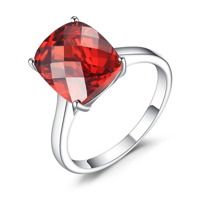 Cushion Cut Ruby 925 Sterling Silver Birthstone Ring
