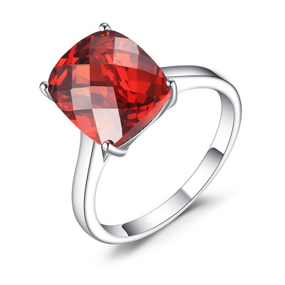 Cushion Cut Ruby 925 Sterling Silver Birthstone Ring