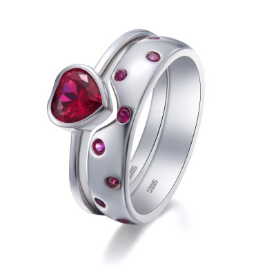 Heart Cut Ruby 925 Sterling Silver Engagement Ring