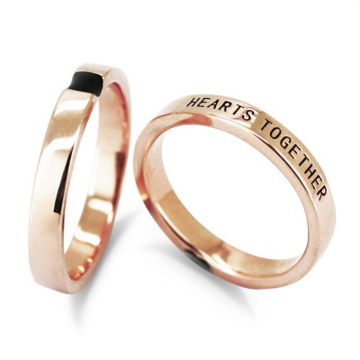 Hearts Together Rose Gold 925 Sterling Silver Matching Couple Rings