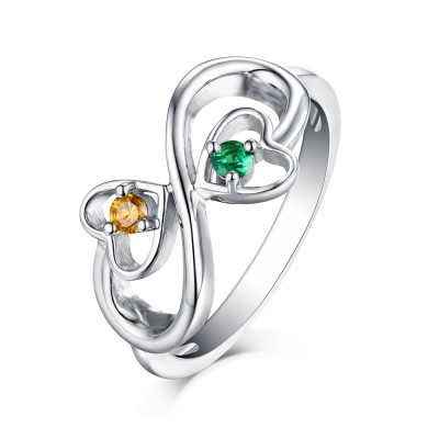 Round Cut Emerald & Topaz S925 Silver Infinity Rings