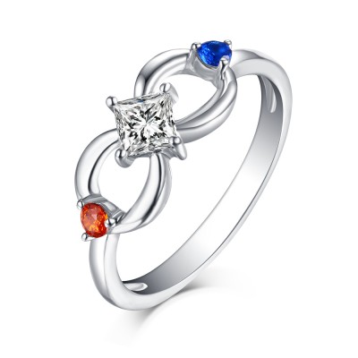 Princess Cut Ruby & Blue White Sapphire S925 Silver Infinity Rings