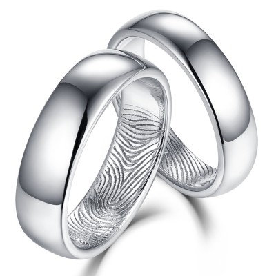 Beautifully Textured Fingerprint 925 Sterling Silver Couple Rings