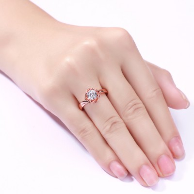 Round Cut White Sapphire Sterling Silver Rose Gold Promise Rings