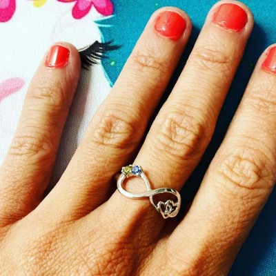 Infinity Birthstone Sterling Silver Double Heart Ring
