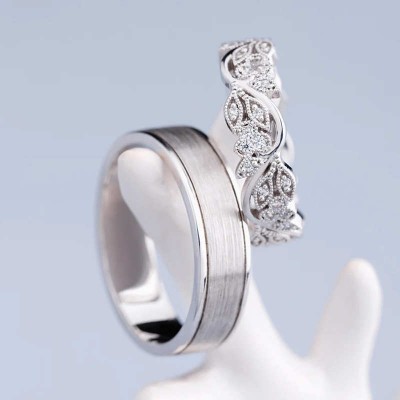 Unique Floral 925 Sterling Silver Promise Rings for Couples