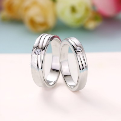 Round Cut White Sapphire 925 Sterling Silver Matte Couple Rings