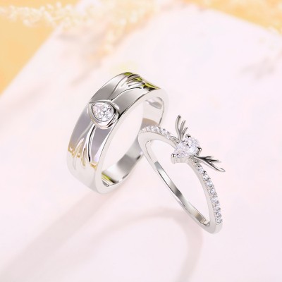 Pear Cut White Sapphire Deer Antlers Sterling Silver Matching Couple Rings