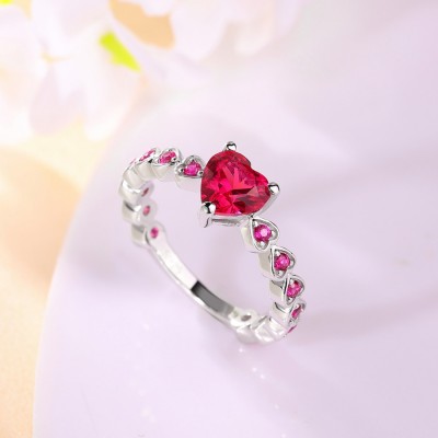 Heart Cut Ruby 925 Sterling Silver Promise Ring for Her